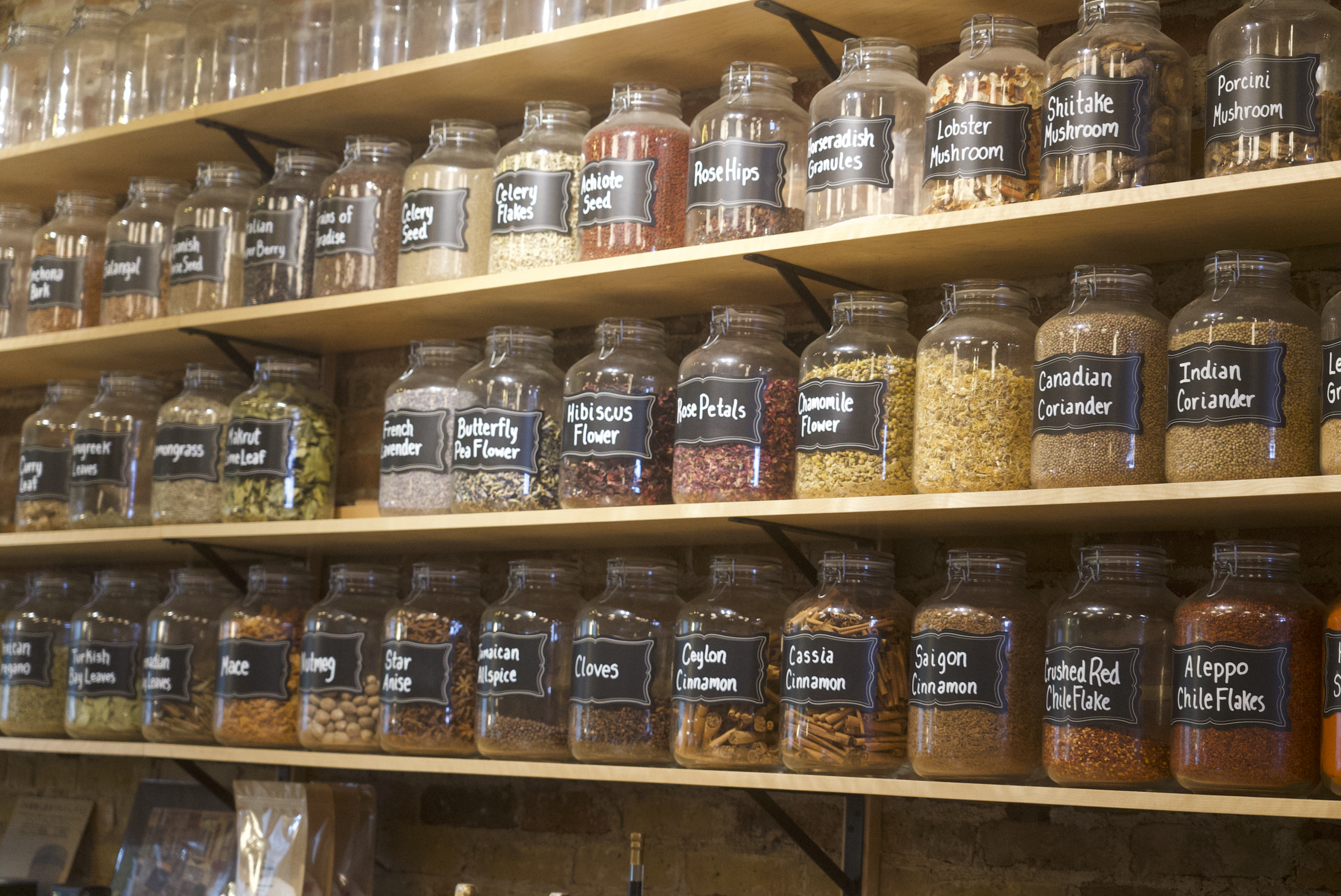 Spices on shelves