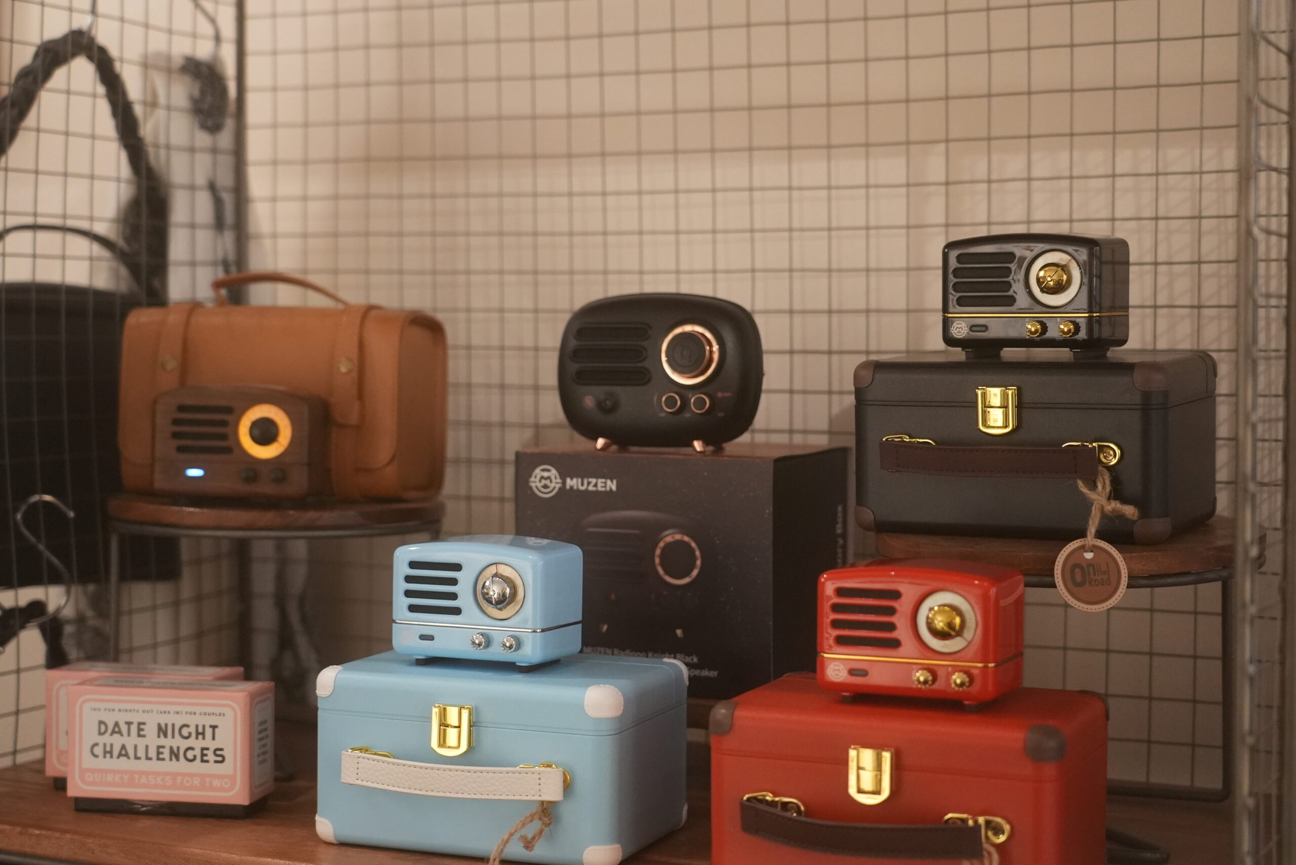 Speakers on shelf